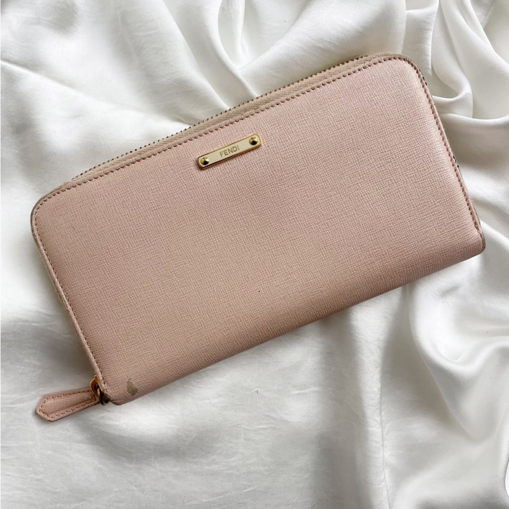 Fendi Logo Texture Grained Leather Zip Around Wal… - image 1